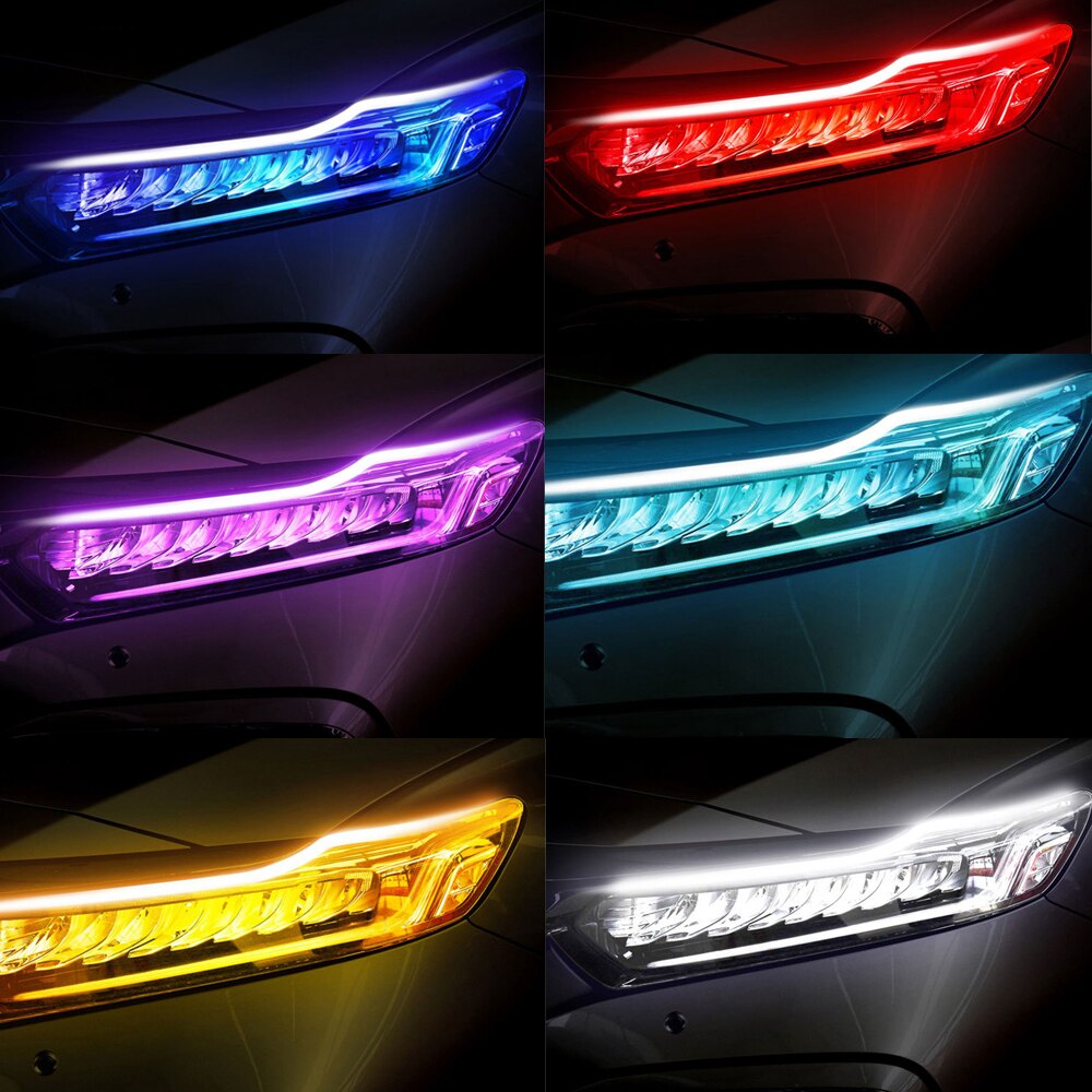 2 pièces LED DRL voiture feux diurnes Flexible bande étanche Auto phares blanc clignotant jaune feux de circulation de frein 12V