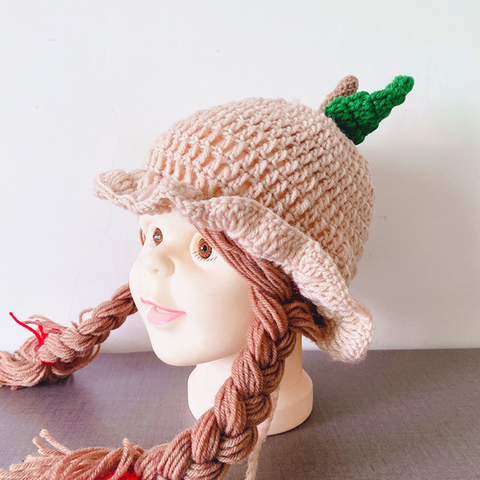 Baby piger vinter flettet paryk uldgarn strikket hat varm hætte fotografering prop