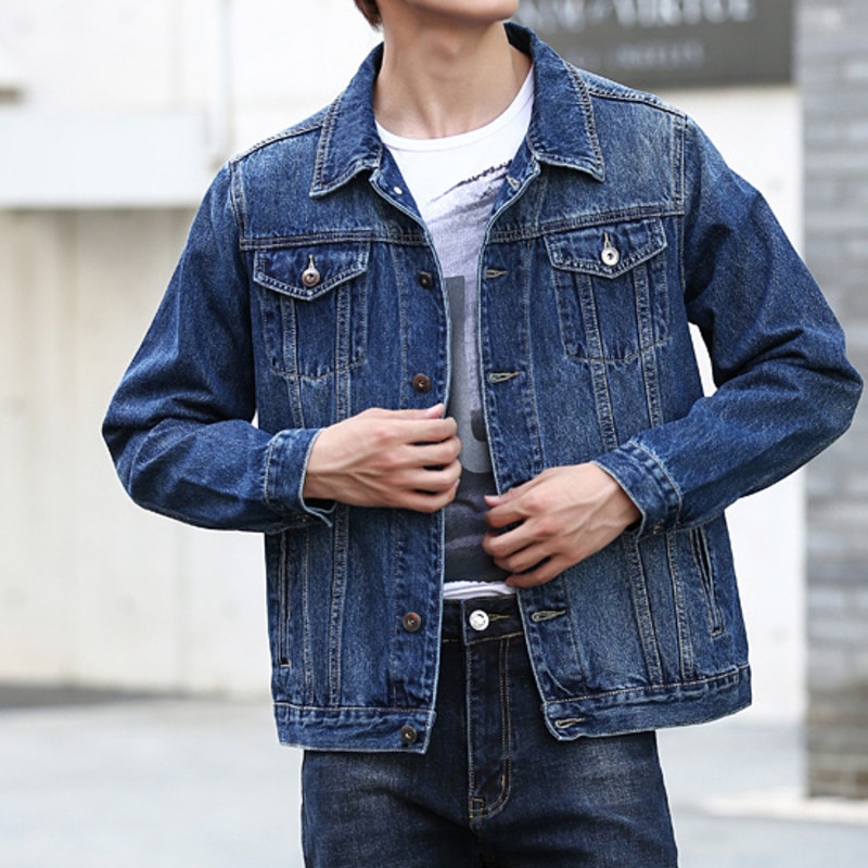 4XL 5XL Cotton Denim Jacket Men Classic Loose Casual Single-breasted Jean Mens Jackets And Autumn