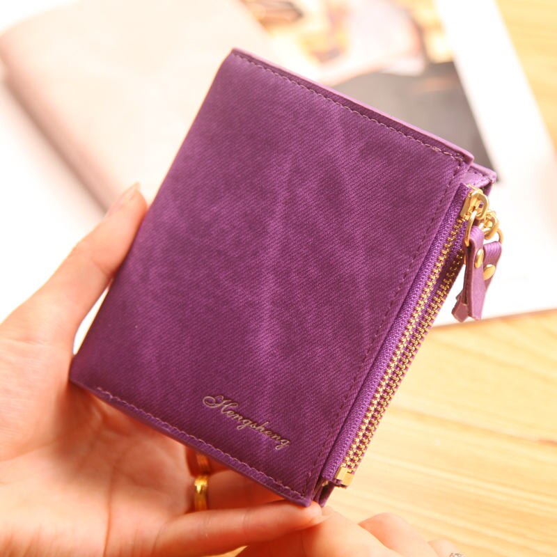 Haut tendance petit portefeuille PU sac à main en cuir mat court femme porte-monnaie fermeture éclair pochette porte-monnaie carte de crédit: VIOLET