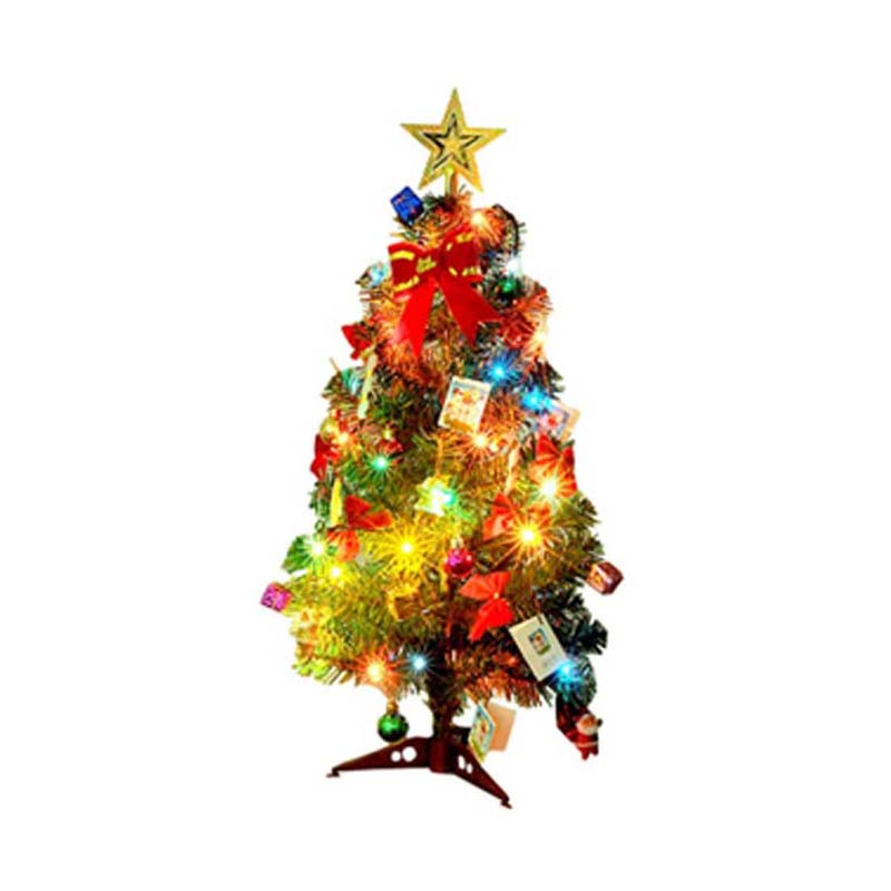 Julgran med dekorationer paket konstgjord mini julgran med flerfärgade led-lampor och dekorationer fyra alternativ