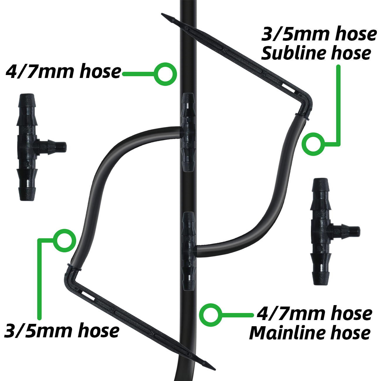 Kesla 1/4 ''  to 1/8 '' dryppvanning hagevanningssystemsett albuebøy piler sender 4/7 to 3/5mm for bonsai drivhus