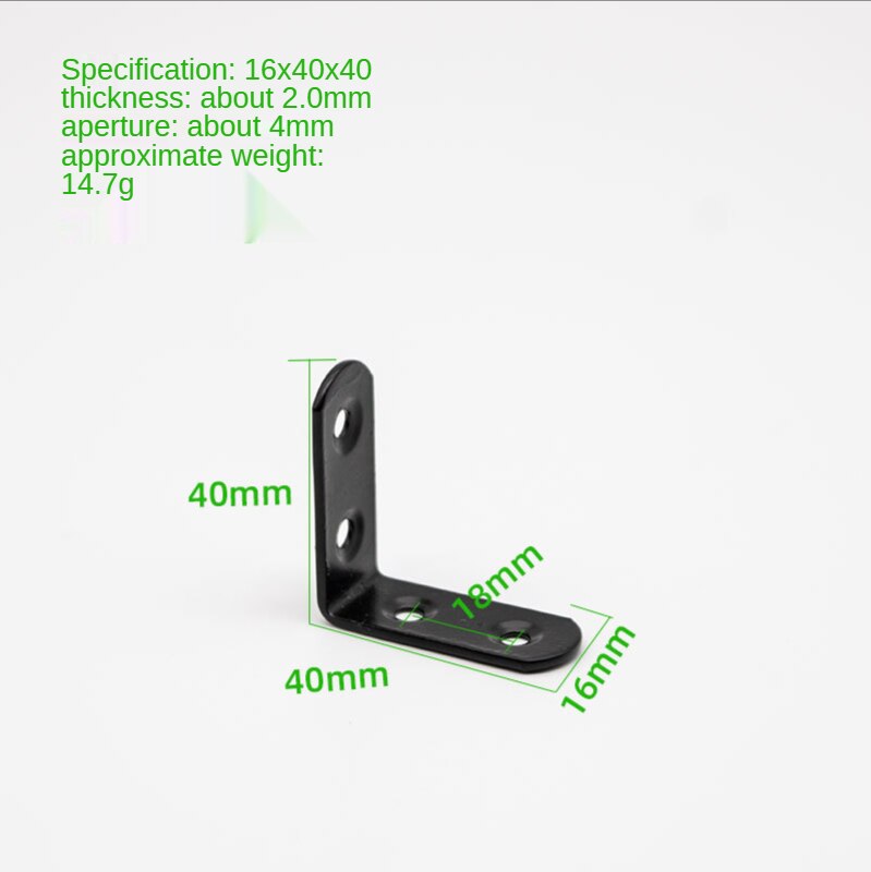 Zwart Ijzer Hoek Code Verdikte Laminaat Beugel L-Vormige Beugel Connector Meubilair Tafel En Stoel Hoek Ijzer Hoek Beugel: 2.0mm 16x40x40