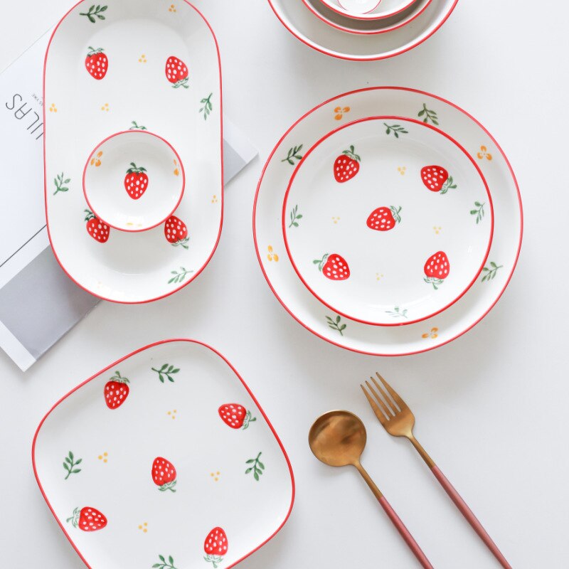 Assiette en céramique dessin animé Style nordique fraise Steak assiette alimentaire vaisselle bol Ins dîner plat haut de gamme porcelaine ensemble de vaisselle