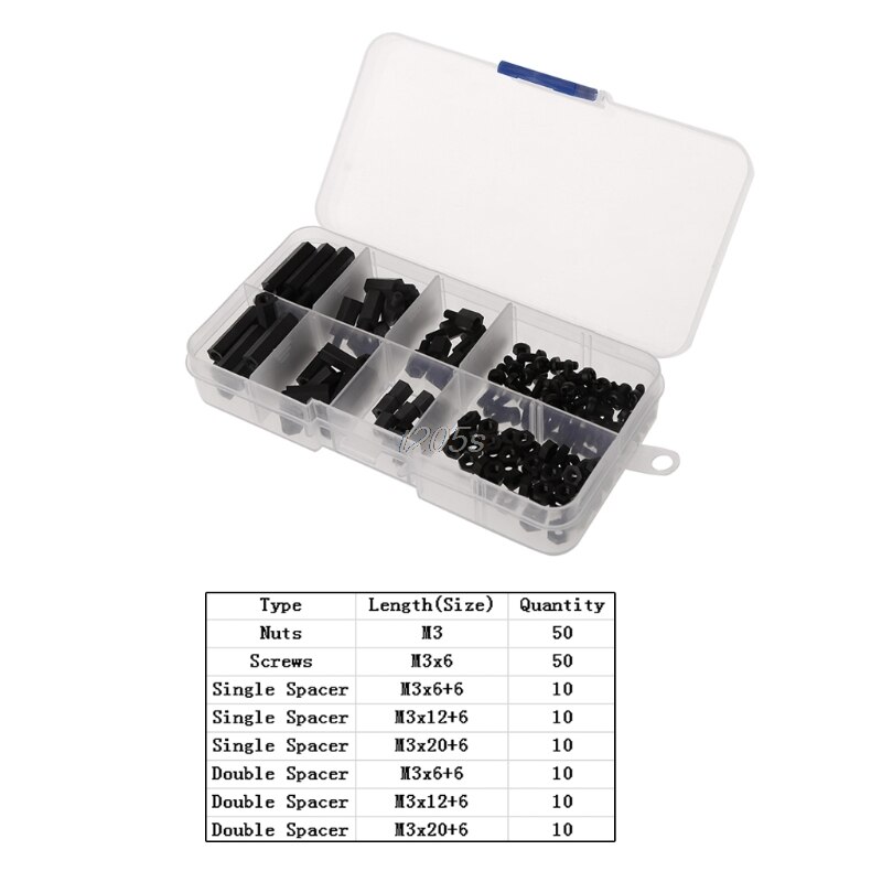 160Pcs M3 Nylon Schwarz M-F Hex Spacer Schraube Mutter Sortiment Kit Stand off Set Box T25 schiff