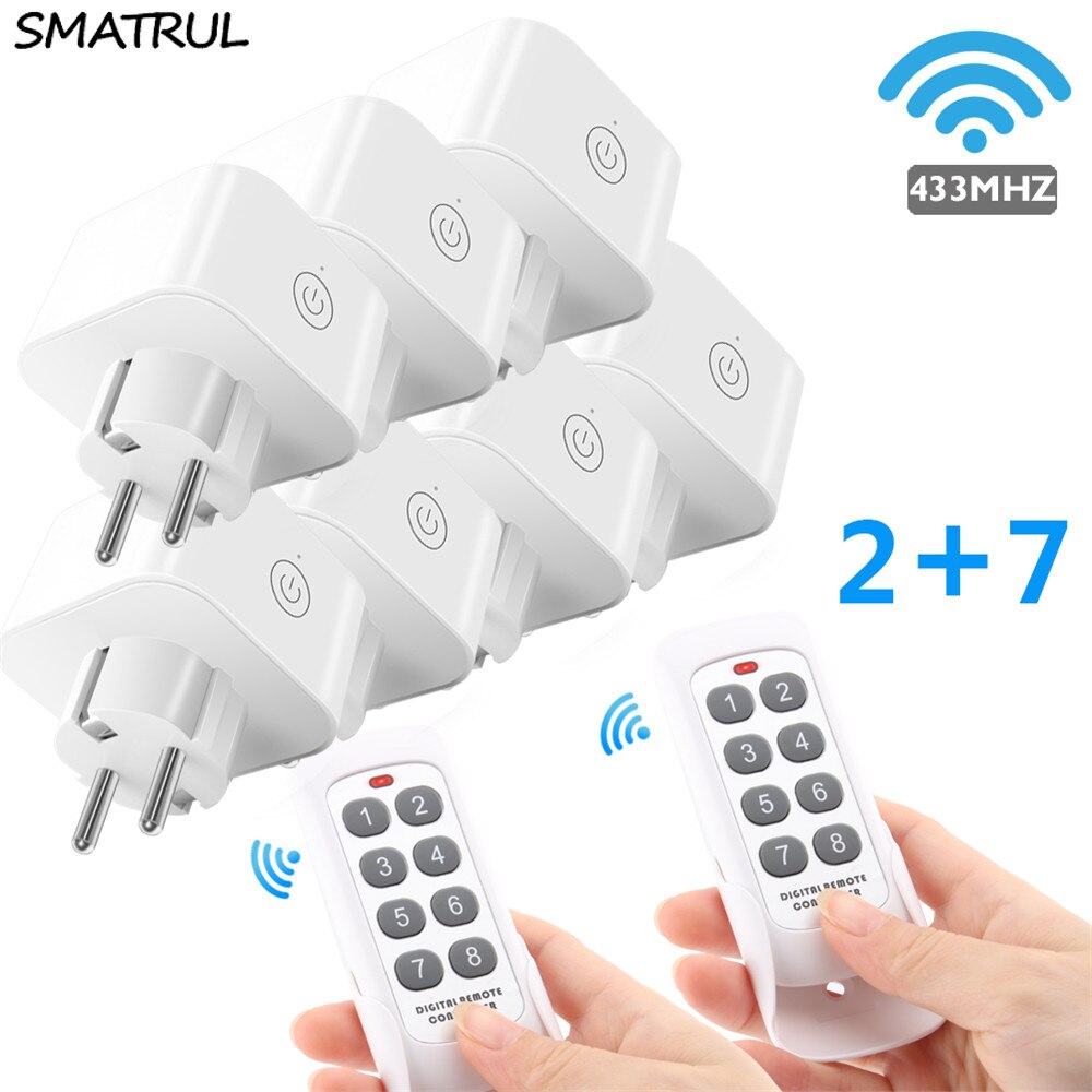 SMATRUL 8 Keys Wireless Remote Control Smart Socket EU Plug Wall 433mhz Programmable Electrical Outlet Switch 220v 230v LED