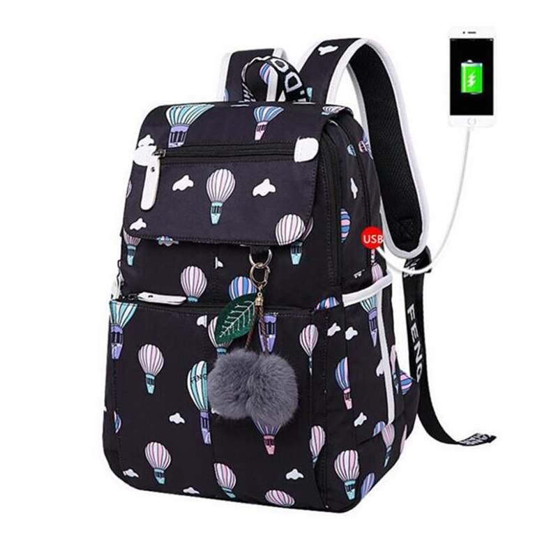 Okkid Roze Bloem School Rugzak Voor Meisjes Vrouwen Reizen Laptop Rugzak Usb Opladen Rugzakken Voor Kinderen Student Schooltas: all black