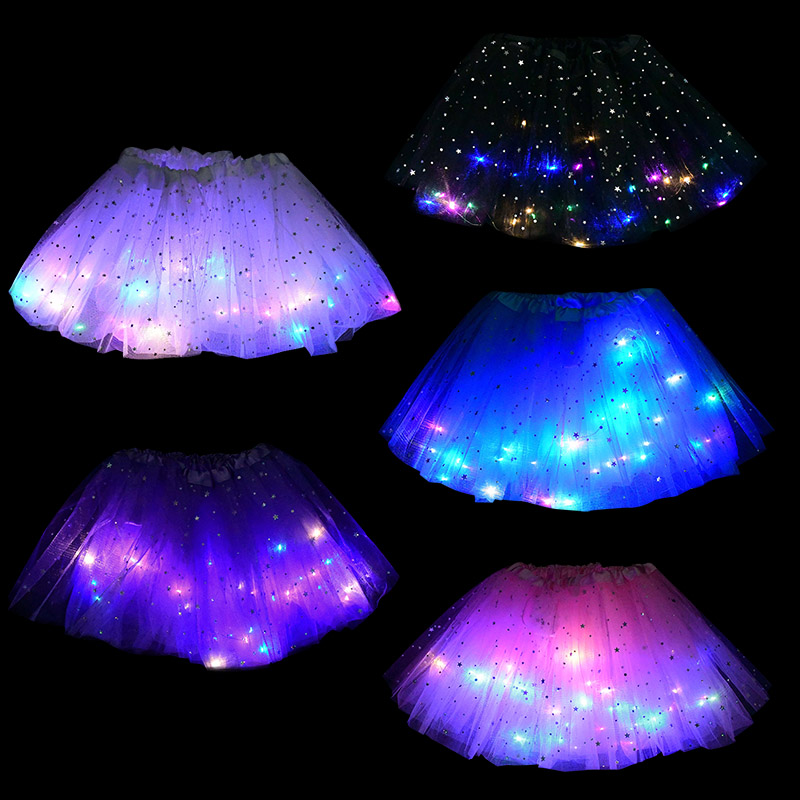 Minifalda con luz LED para niña, tutú brillante, minifalda de Ballet de Estrella Brillante, disfraz luminoso para , boda, de cumpleaños para niños