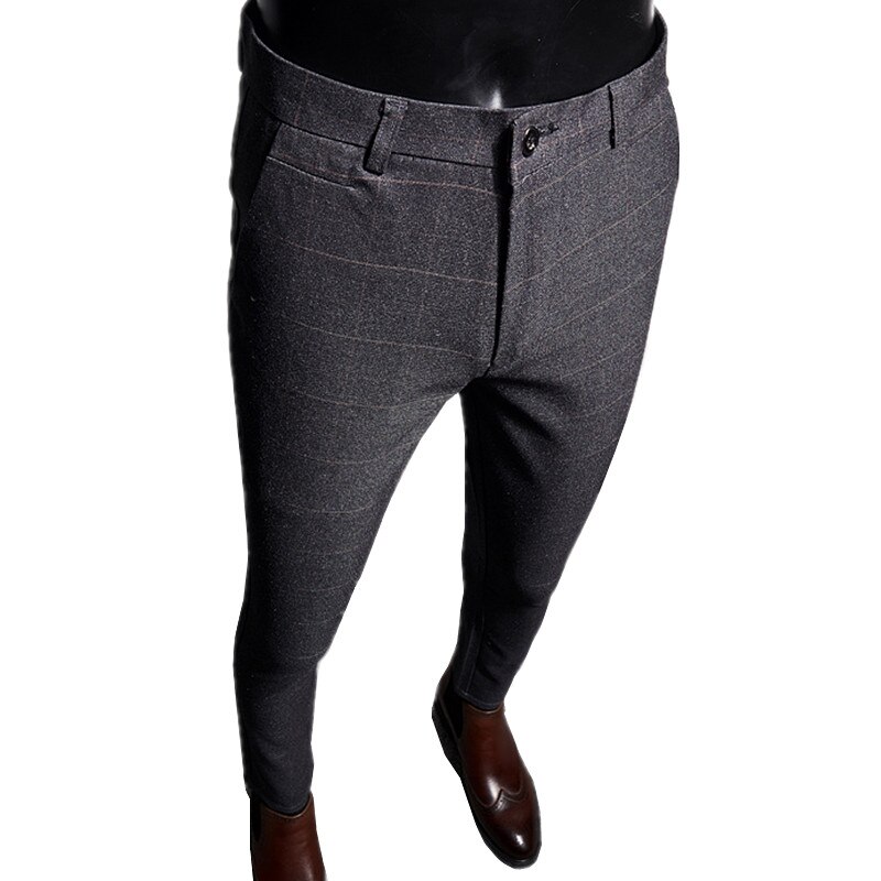Grå dressbukser for menn merkebukser for menn slim klassiske rutete bukser for menn størrelse 28-36