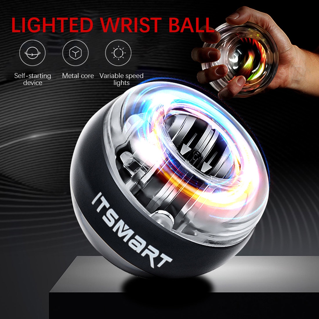 LED light exercise gyroscope powerball Self-starting wrist force jawzrsize ball Trainer forearm muscle relax multi gym equipment