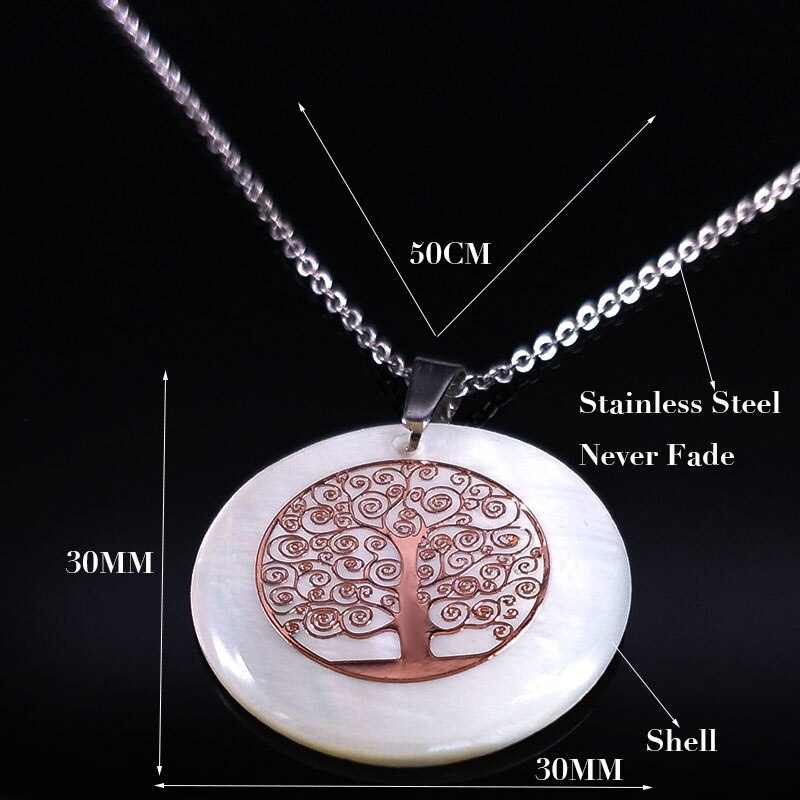 Tree Of Life Rvs Ketting Rose Goud Kleur Shell Kettingen Hangers Voor Vrouwen Sieraden Bijoux Femme N1893