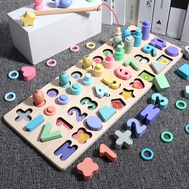 Educational Wooden Toys Children Busy Board Math Fishing Children's Wooden Preschool Montessori Toy Counting Geometry: Thickened Macarons