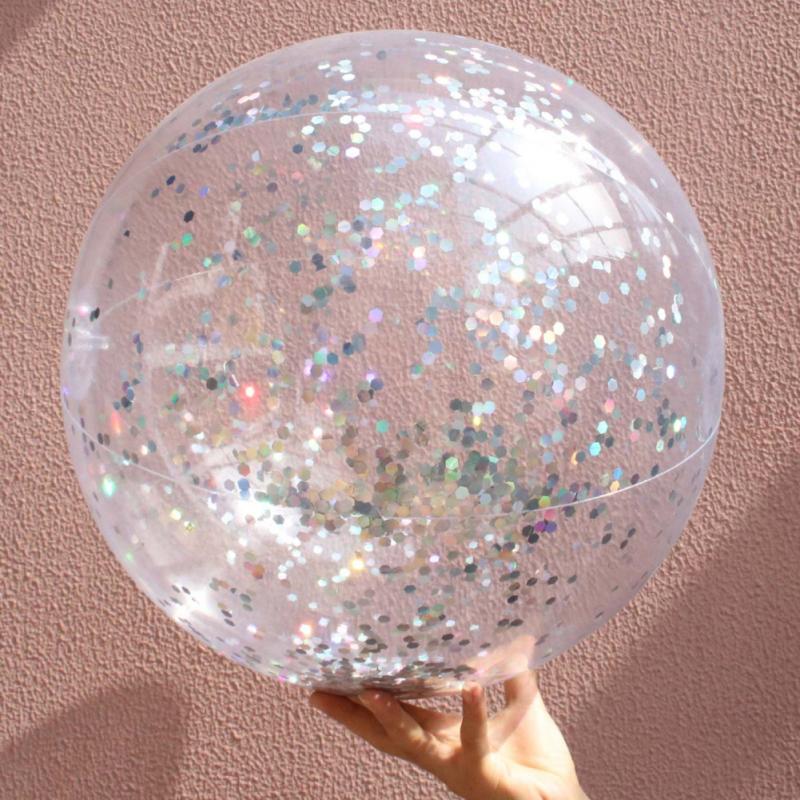 Sommar strand pool boll super transparent pvc blinkande boll vatten leksak rekvisita uppblåsbar paljett strand pool lek boll: 14
