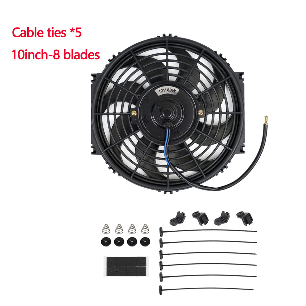 Universal 7/9/10/12/14/16 pulgadas 12V 80W 2100RPM aire acondicionado de coche radiador electrónico ventilador de refrigeración hoja Kit de refrigeración eléctrico: Plata