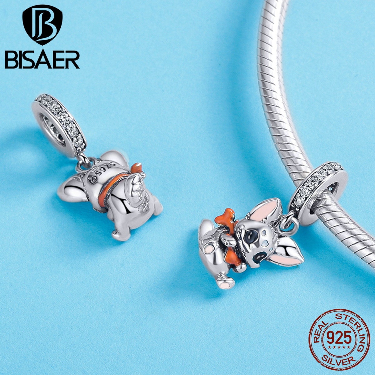 BISAER 100% 925 argent Sterling petit lapin pendentif mignon lapins perles ajustement Bracelet à breloques pour femmes enfants bijoux de GAC072