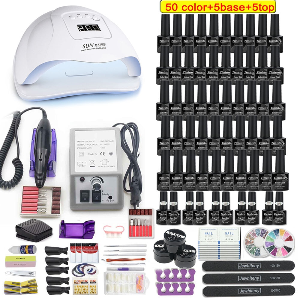 Super Maniküre Set 120W/54W Led Nagel Lampe 20000RPM Nagel bohrer Maschine Mit 50 Farbe UV gel Nagellack Acryl Kit Nail art Set: X5-2000-50