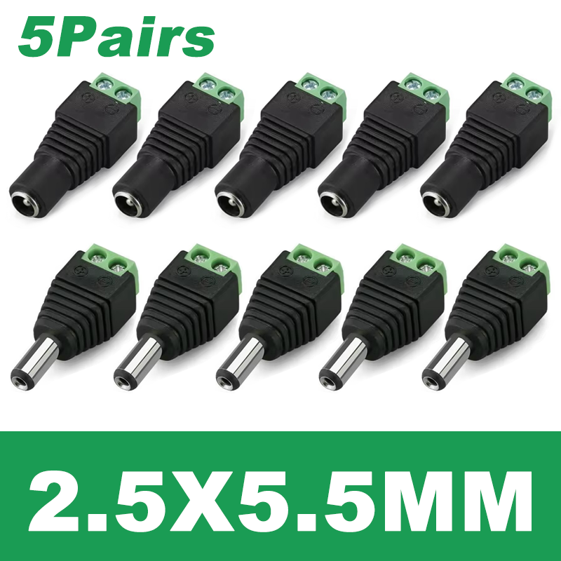 4 Uds 12V DC conector de alimentación Jack macho hembra enchufe barril 2,1mm * 5,5mm adaptador de enchufe CC 2,5mm
