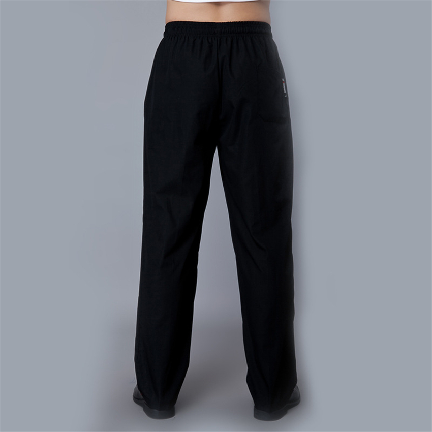 Hotel Restaurant Koch Hosen Lebensmittel Service Uniformen Elastische Taille verlieren Exekutive Hosen Mann Schwarz Solide Tasche Kochen Arbeit Tragen