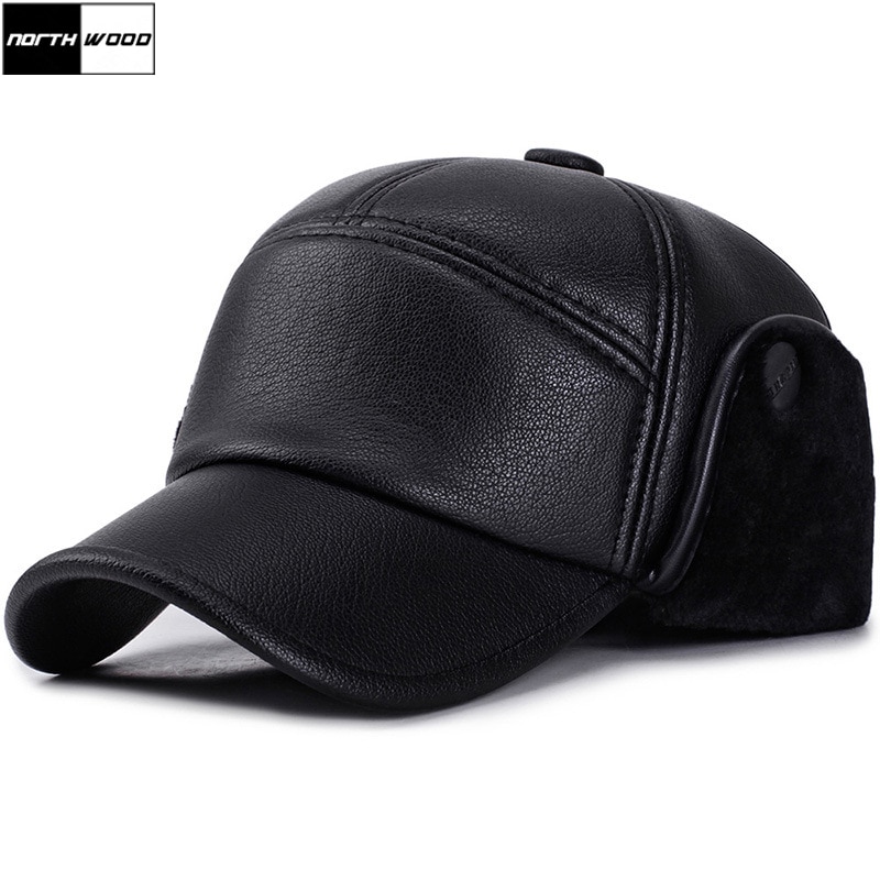 [NORTHWOOD] 2020 zima męska Pu skórzana czapka z daszkiem plus aksamitne pogrubienie czapka zimowa dla dorosłych Gorra Snapback Casquette Homme