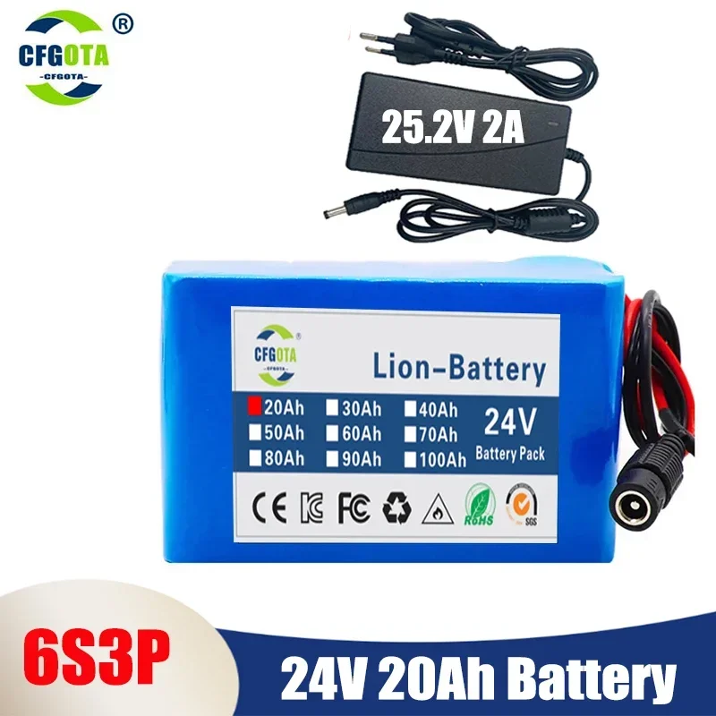 Batterie lithium-ion rechargeable 24V 20Ah 6S3P 18650 25.2V 20000mAh/batterie lithium-ion + chargeur