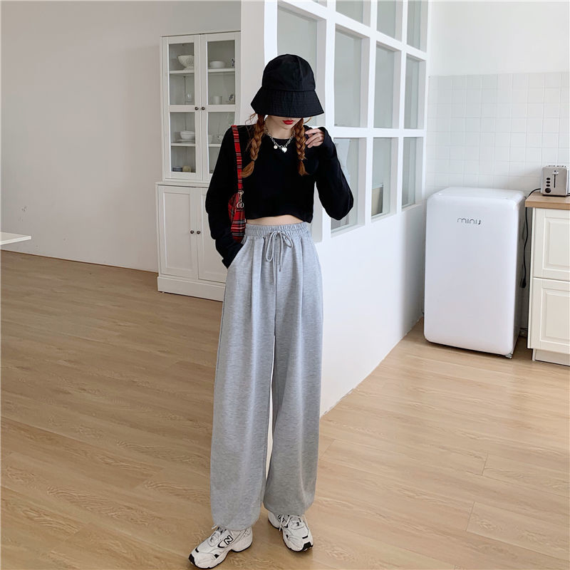 Pantalon de survêtement gris pour femme, Baggy, de sport, à la , noir, jogging, Streetwear, automne