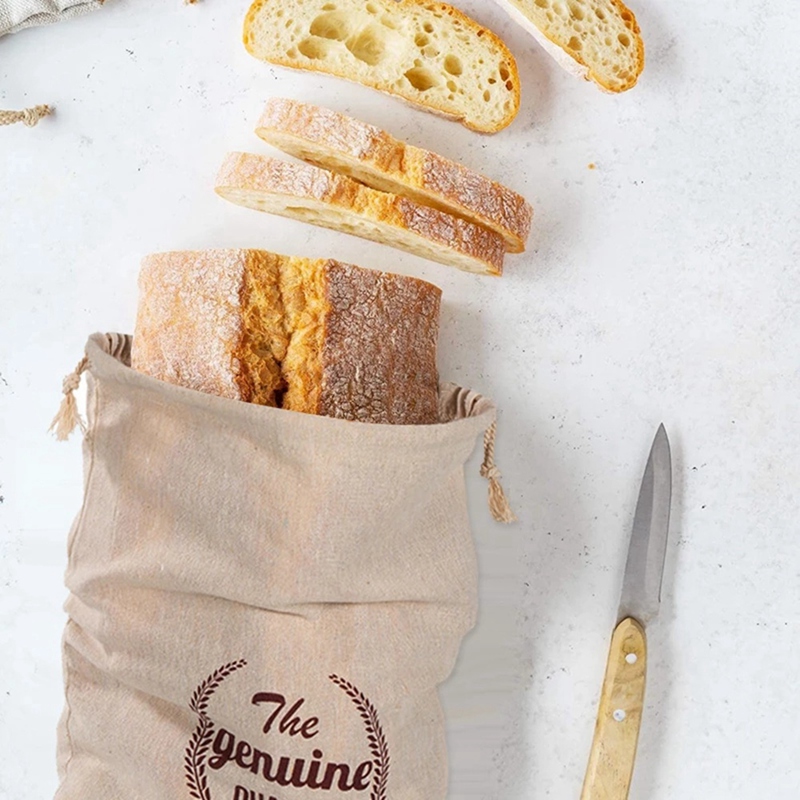 Bolsas de lino para pan, bolso reutilizable con cordón para pan artesanal casero, bolsa de almacenamiento de pan de lino