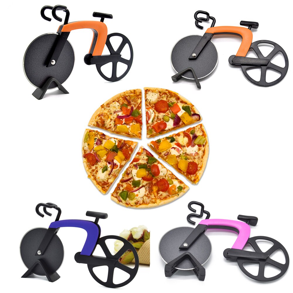 Pizza Cutter messen 7 Kleur Roestvrij Staal Pizza Mes Twee-wiel Fiets Vorm Pizza Snijmes Pizza Tool Fiets ronde