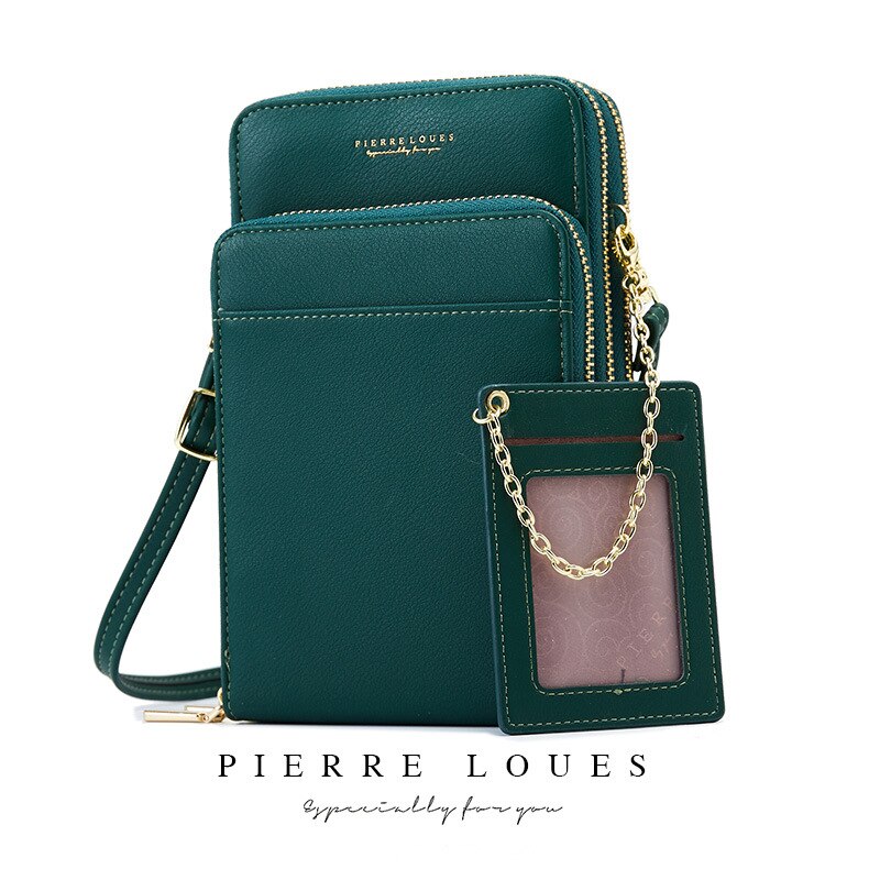 Pierre Loues Women Mobile Phone Bag Retro Multifunctional Simple Small Shoulder Bag Female Crossbody Bag: Green