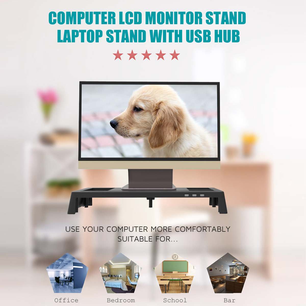 Computer Screen Riser Keyboard Rack with USB Cable Desk Shelf Office Table Organizer Desktop Display Bracket Laptop Holder