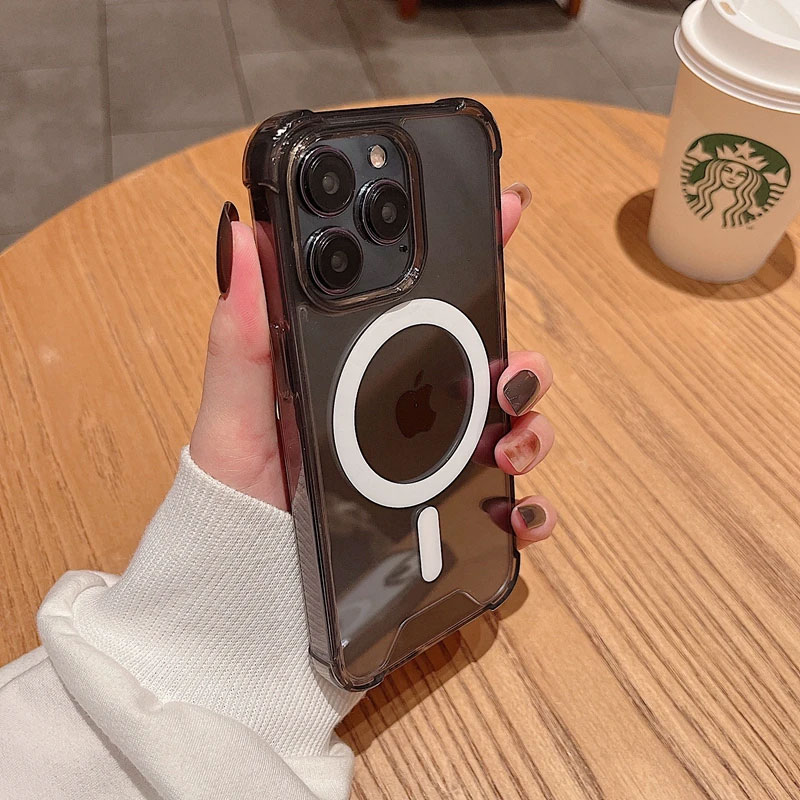 Charge magnétique sans fil de luxe pour étui Magsafe pour iPhone 16 15 14 13 12 11 Pro Max Plus housse de pare-chocs transparente antichoc ﻿: Microfibre / Black