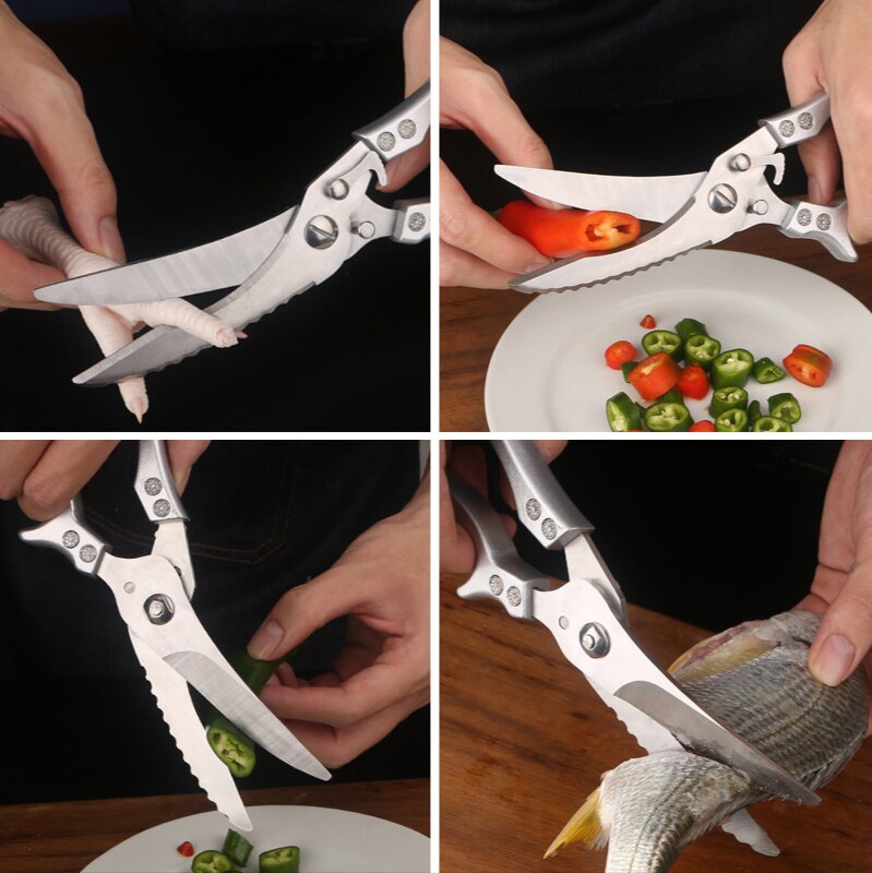 Kitchen Powerful Chicken Bone Scissors Chicken Duck Fish Cutter Shears Stainless Steel Scissors Scale Clean Cook Scissors Knife