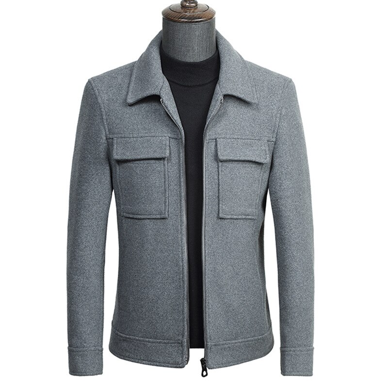Efterår vinter kort ulden frakke herre slim uld jakke langærmet casual kaki overfrakker mandlige tyk plus size blanding frakke 3xl 4xl: Grå / 190- xxxl