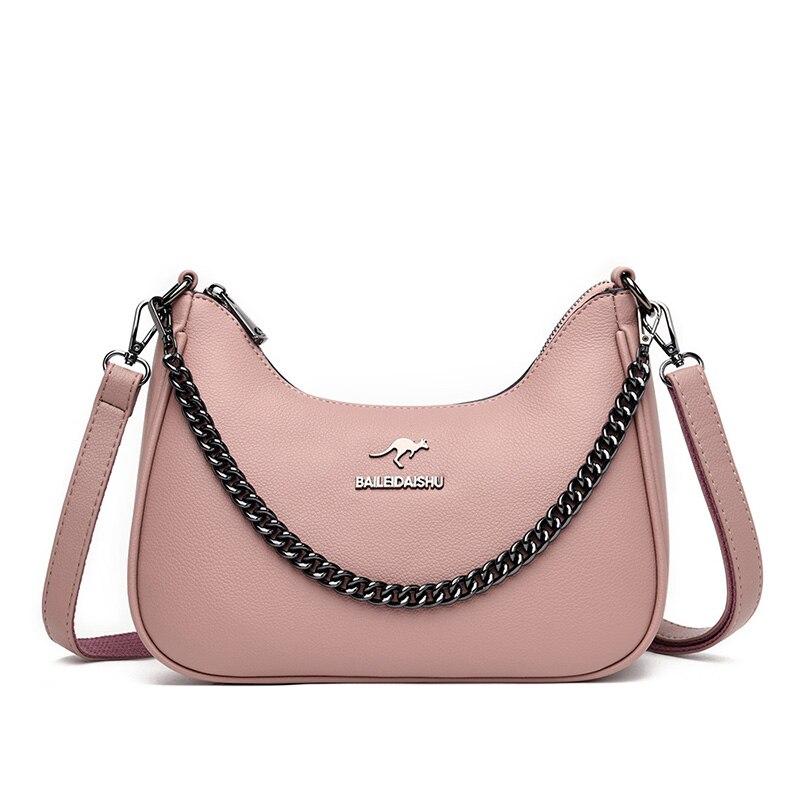 Olsitti Pu Leer Grote Capaciteit Chian Crescent Pack Mode Effen Kleur Schoudertassen Voor Vrouwen Sac Een belangrijkste: Pink