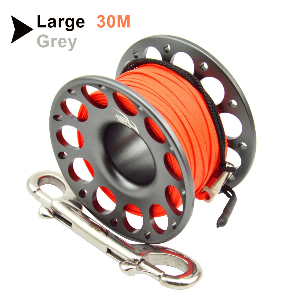 15m/30m Duiken Aluminium Spool Vinger Reel Met Rvs Diving Spool Finger Reeldouble Ended Haak Smb Apparatuur Cave Dive: Gray30M