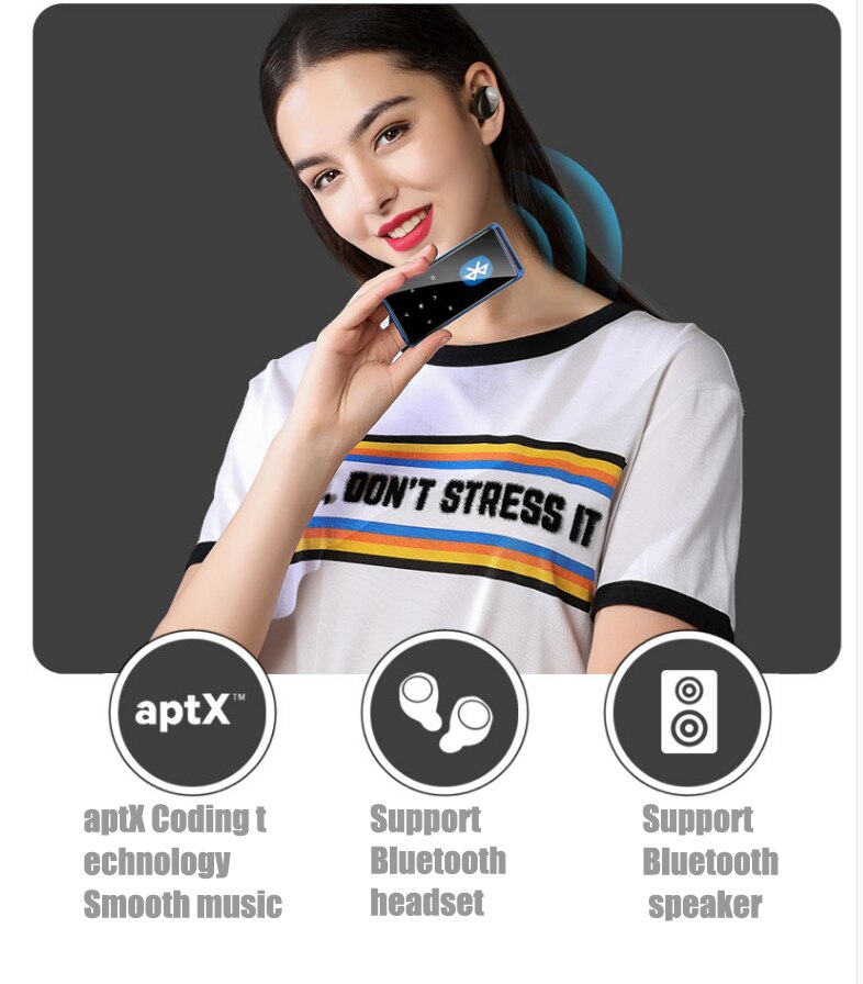 Reproductor MP3 con Bluetooth, 16GB, HiFi, Audio portátil, Radio FM