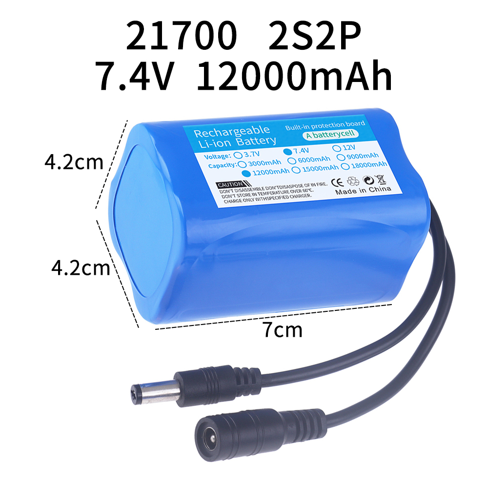 7.4v lithium-batterier 6000/12000/18000/24000 mah 21700 2s bådbatterier til fjernstyrede agnbåde, agnfodringsbåd: Blå