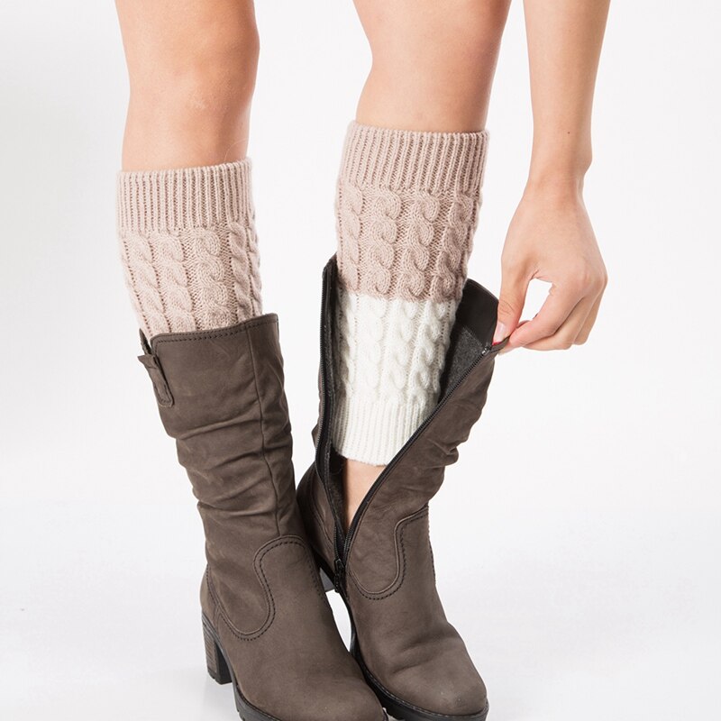 Benvarmere kvinder patchwork termisk akryl strikket boot manchetter sokker dække sko tilbehør