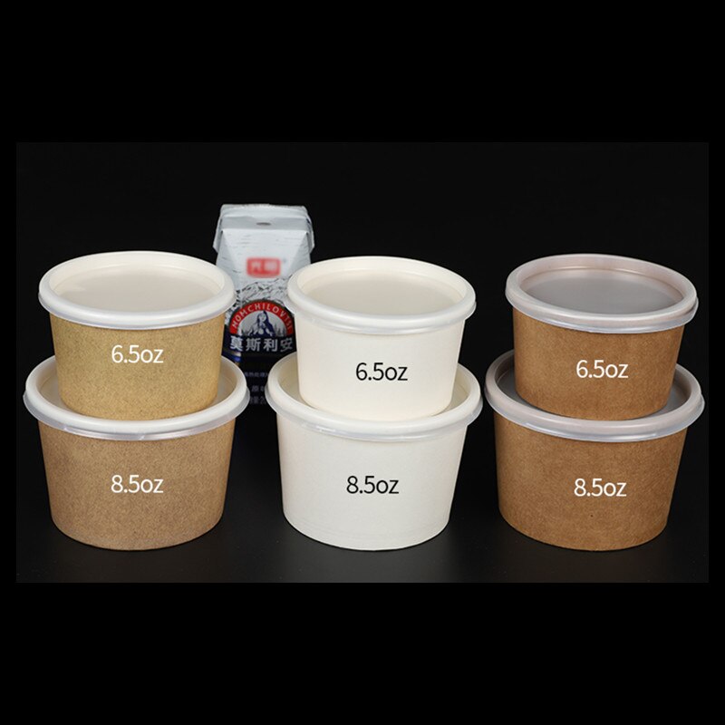 50pcs 200ml 300ml pudding jelly dessert paper cups with lid takeaway package White disposable ice cream cup party birthday favor