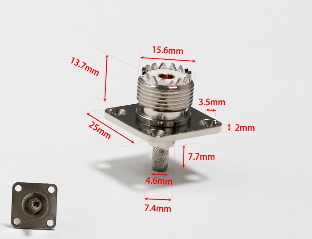 1 st UHF Vrouwelijke Jack RF Coax Converter Connector Crimp RG58, RG142, RG400, LMR195 4-gats paneelmontage vernikkeld