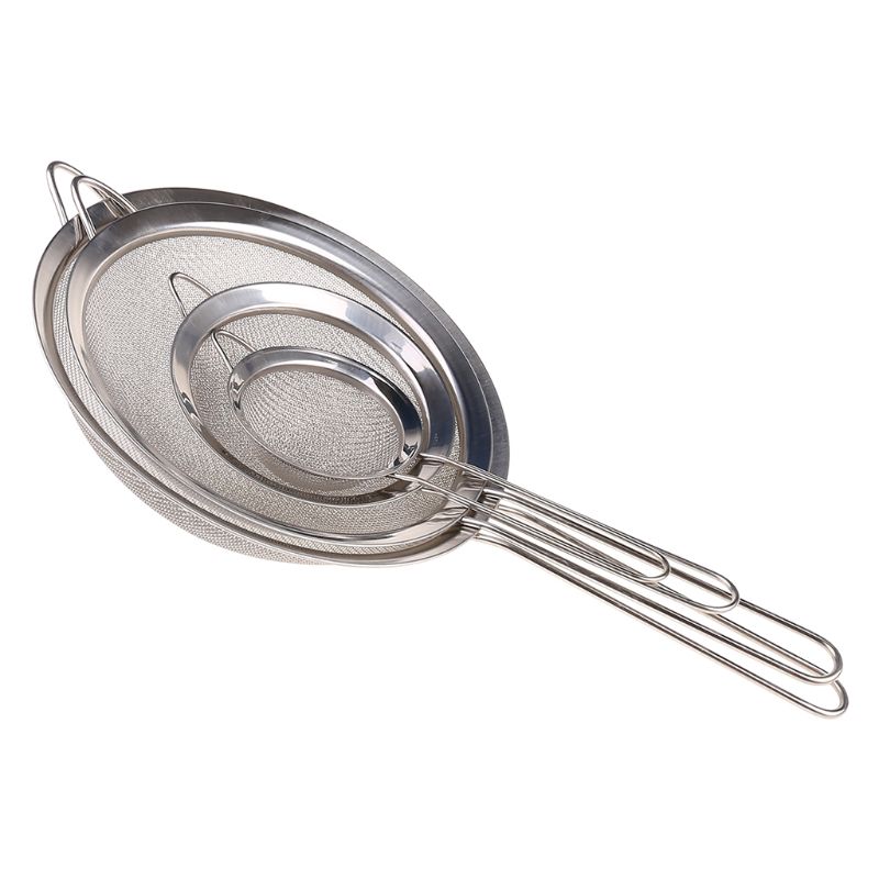 Stainless steel kitchen sieve fine mesh, reinforced handle, set of 4 sizes 8/12 /18/20cm Y5LF