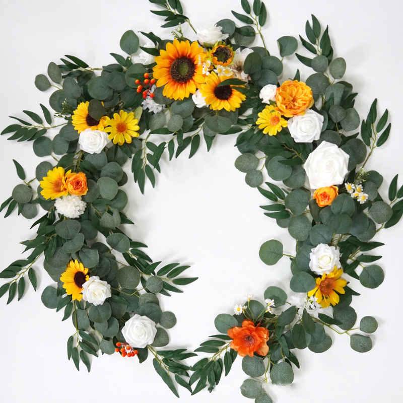Yannew-guirnaldas de flores artificiales para camino de mesa, centros de mesa de eucalipto con forma de corazón para telón de fondo, decoración de boda Bohemia: Castaño