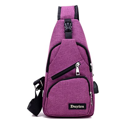 Scione Sport USB charge sacs à bandoulière pour hommes messagers sac Oxford court voyage sacs à bandoulière pour hommes Anti-vol poitrine sac: Purple