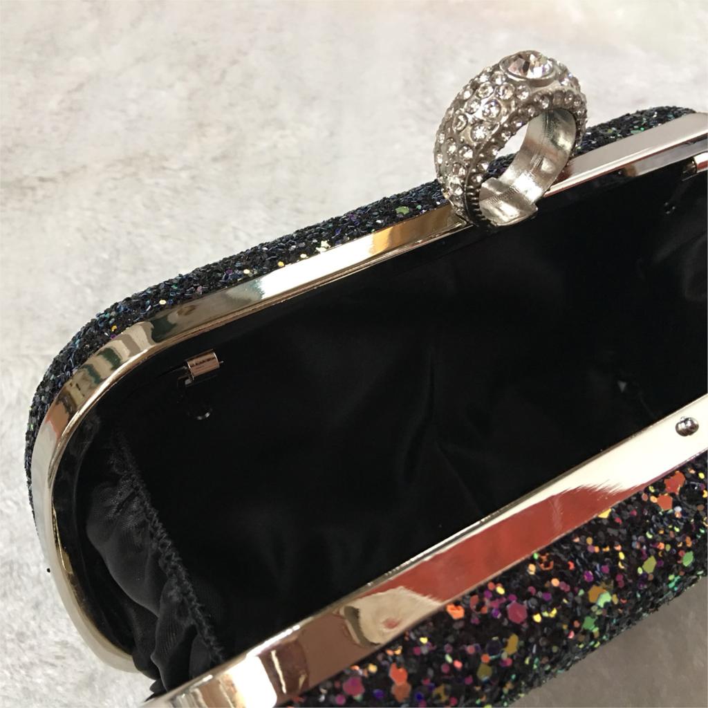 Dcos-kvinder glitter lås lås pung kæde håndtaske aften bryllup galla banket fest håndtaske skulder taske(sort)