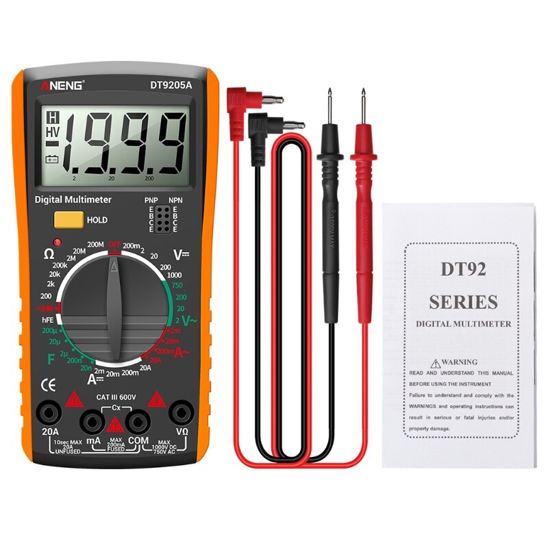 AC/DC Digital Multimeter hFE Transistor Resistance Capacity Tester Electrical Tools 2000 Counts Diode Meter Tester: Orange