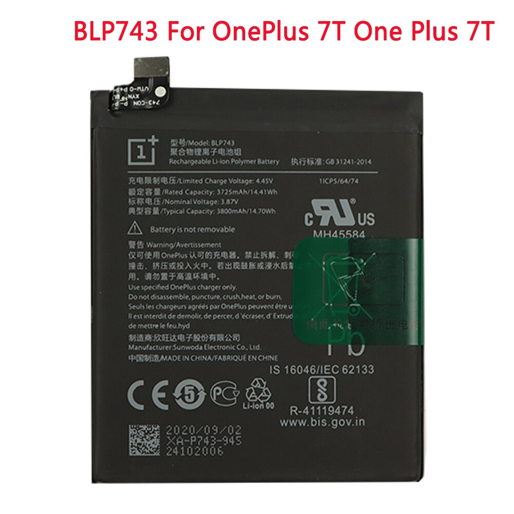 Originele Batterij Voor Oneplus 1 2 3T 5 5T 6 6T 7 7 Pro 7T 7T Pro 8 8 Pro BLP633 BLP637 BLP685 BLP699 BLP743 BLP745 Telefoon Batterij: BLP743  OnePlus 7T