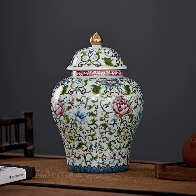 Ceramic General Jar Ceramic Tea Caddy Kitchen Storage Airtight Jar Tea Set Enamel Porcelain Chinese Handicraft Ornaments