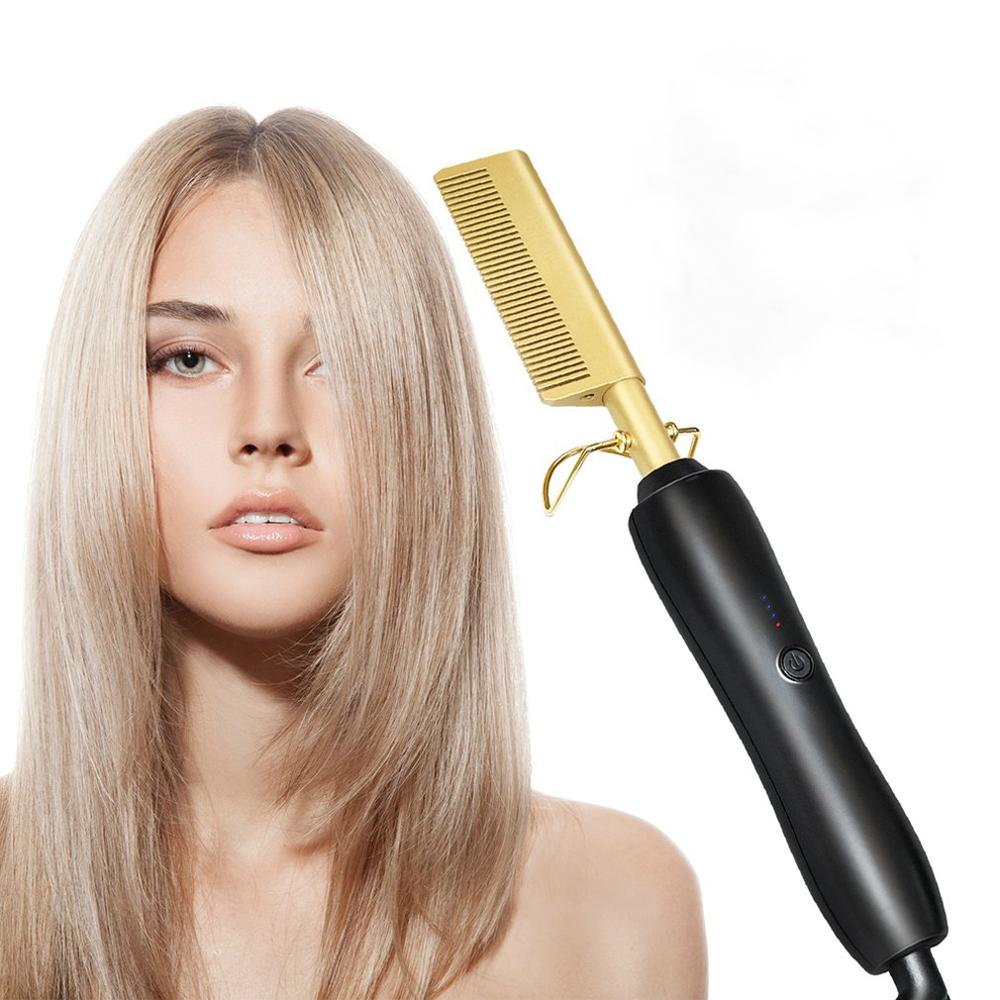 Elektrisk hårkam hårplattång hårrullare kam plattjärn plattång borste värme kam hår rak styler borste