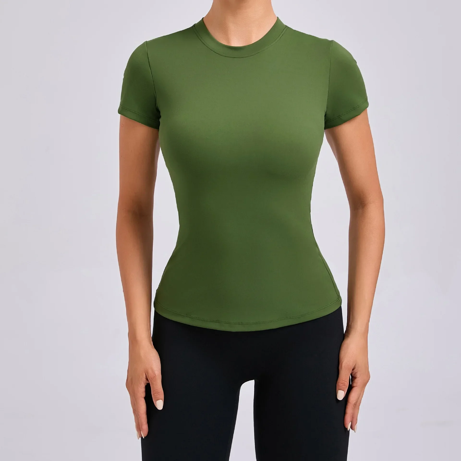 Kompressionströja dam t-shirt sportkläder dam gymtopp yogakläder träningskläder röd svart vit marinblå kaffe: S / Armégrön