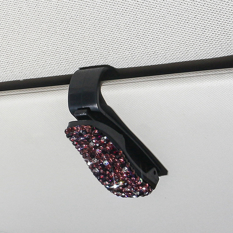 Support de pare-soleil pour lunettes de soleil, support en strass, lunettes de soleil portables, Clip en cristal pour voiture, accessoires de décoration: Violet
