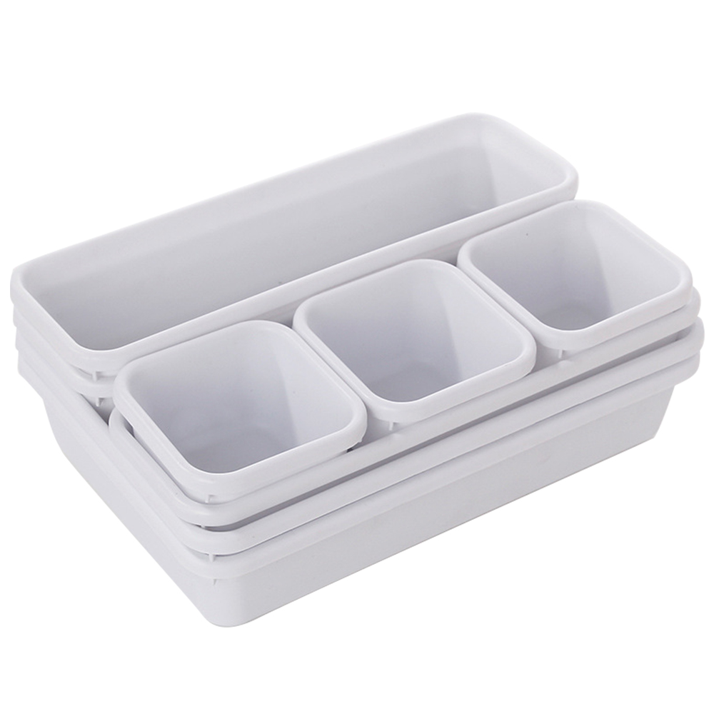 8PCs Divide Drawer Organizer Box Storage Trays Box Office Home Kitchen Bathroom Cupboard Desk Jewelry Makeup Organization: White